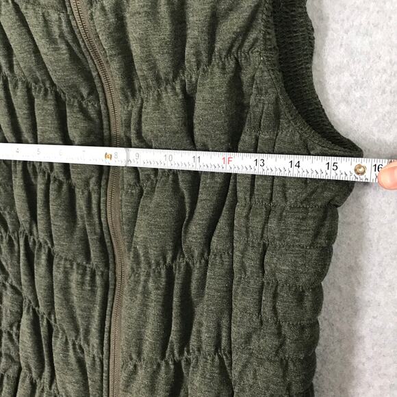 Blanc Noir Puffer Vest Small Quilted Ruched Hooded Jersey Hiking Hunter Army - Picture 6 of 10